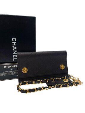 Chanel Quilted Chain Shoulder Bag Wallet Brown